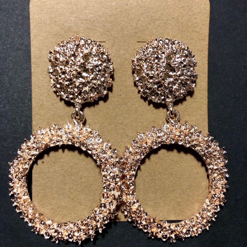 Rose Gold Textured Round Hoops